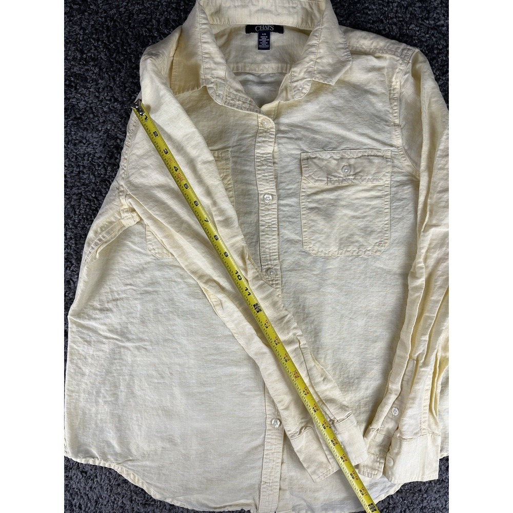 Chaps Classics Women's Long Sleeve Yellow Shirt Size Large 100% Linen Button-up - Picture 9 of 9